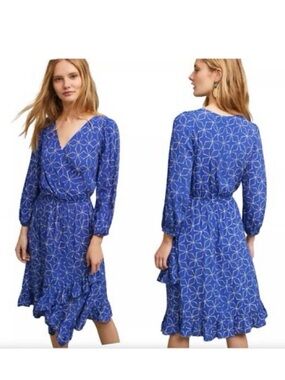 Tracy Reese Royal Blue Geometric Vneck Dress